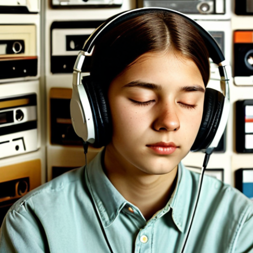 Home 13 Nostalgic Music Listener**
A young person, fully clothed in modest attire, headphones on, eyes closed, listening intently to music. The background shows faded photographs and cassette tapes, suggesting nostalgia. Soft, warm lighting. Safe for work. Appropriate content. Perfect anatomy. Natural proportions. Professional, family-friendly. High quality, detailed textures, photo-realistic.
**